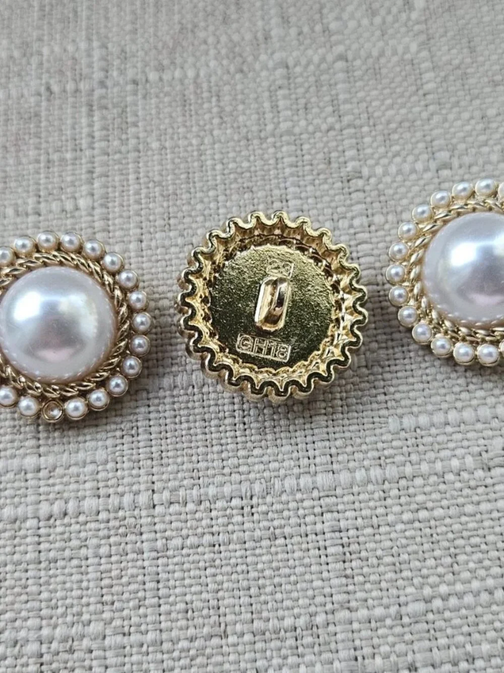 GH18 Sewing Button Faux Pearl Round Gold Tone fashion Jewelry Coat Button X3